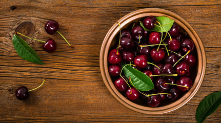 Cherries Background. Sweet Black and Red Cherries. Selective focus.