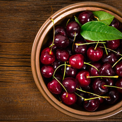 Cherries Background. Sweet Black and Red Cherries. Selective focus.
