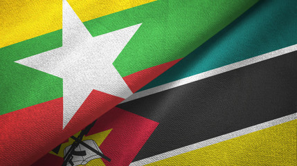 Myanmar and Mozambique two flags textile cloth, fabric texture