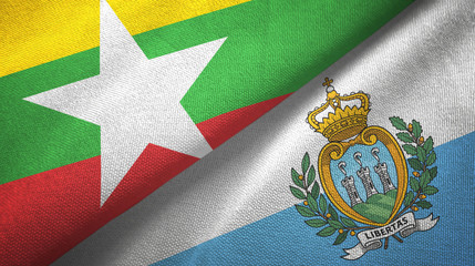 Myanmar and San Marino two flags textile cloth, fabric texture