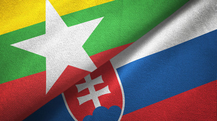 Myanmar and Slovakia two flags textile cloth, fabric texture