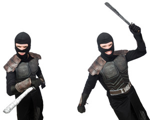 Young funny man in armour suit 
