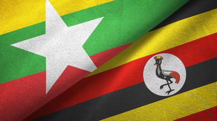 Myanmar and Uganda two flags textile cloth, fabric texture