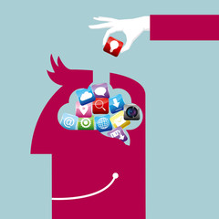 Artificial intelligence concept. Isolated on blue background.