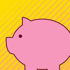 Fat huge pink pig plump like piggy bank with sharp ear and small round eye Design business concept. Business ad for website and promotion banners. empty social media ad
