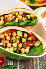 Veggie Pitas with Garbanzo Bean or Chickpea Salad. Selective focus.