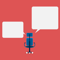 Wheeled work chair with three wheels and two arms each side present speech Design business concept. Business ad for website and promotion banners. empty social media ad