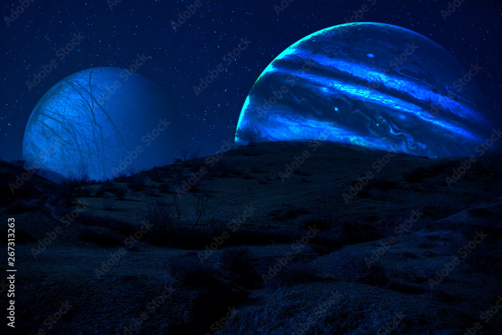 Wall mural planet earth, saturn and jupiter in a cosmic cloud - elements of this image furnished by nasa