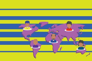 Connection multiethnic persons all over world. Global business earth map Design business concept Empty copy text for Web banners promotional material mock up template