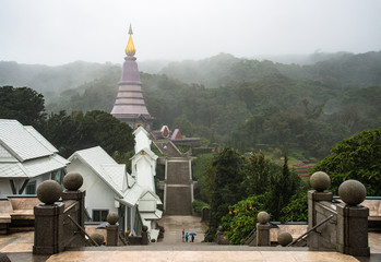 The cloudy fog on Doi Inthanon (2,565 metres) the highest mountains peak in Thailand during the...