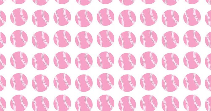 Pink softball icons background video clip  motion backdrop video in a seamless repeating loop. Pink color womens sports team ladies baseball balls icon pattern background high definition motion video