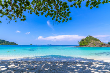 Fototapeta premium beautiful beach view Koh Chang island seascape at Trad province Eastern of Thailand on blue sky background , Sea island of Thailand landscape