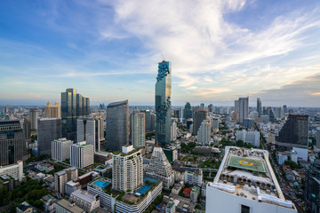 Obraz premium Bangkok City - Aerial view Bangkok city urban downtown skyline tower of Thailand on blue sky background , City scape Thailand
