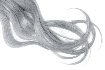 Long gray hair isolated on white background.