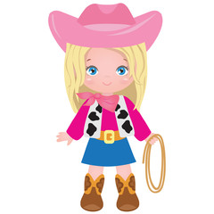 Cute blonde cowgirl vector cartoon illustration