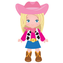 Cute blonde cowgirl vector cartoon illustration