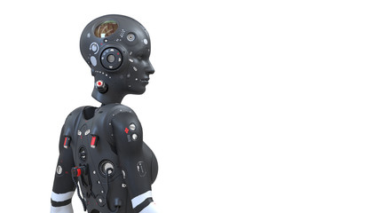 robot woman, sci-fi woman  digital world of the future of neural networks and the artificial intelligence 3d render