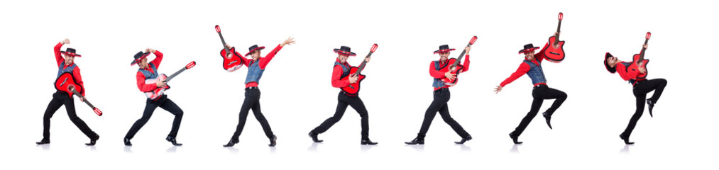 Guitar player isolated on the white