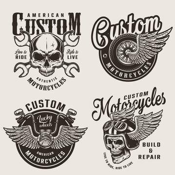 Vintage custom motorcycle emblems