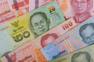 Close up portrait on Thai baht Banknotes.