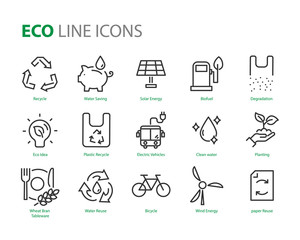 set of eco plastic icons, such as reuse, recycle, nature, green energy, zero waste