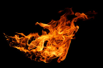 movement of fire flames isolated on black background.