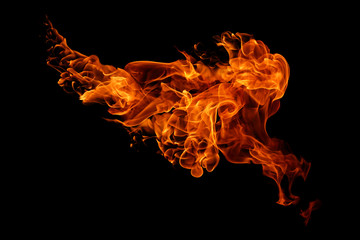movement of fire flames isolated on black background.