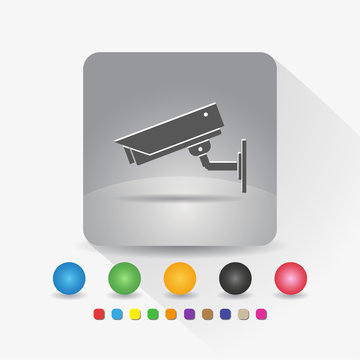 Security camera icon. Sign symbol app in gray square shape round corner with long shadow vector illustration and color template.