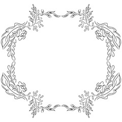 Wreath of wildflowers branches isolated on white background. Foral frame design elements for invitations, greeting cards, posters. Hand drawn illustration. Line art. Sketch