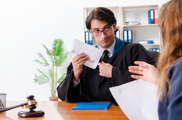 Young woman visiting male lawyer 