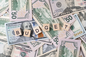Dollar bills background and a word budget. Finance and invesment concept