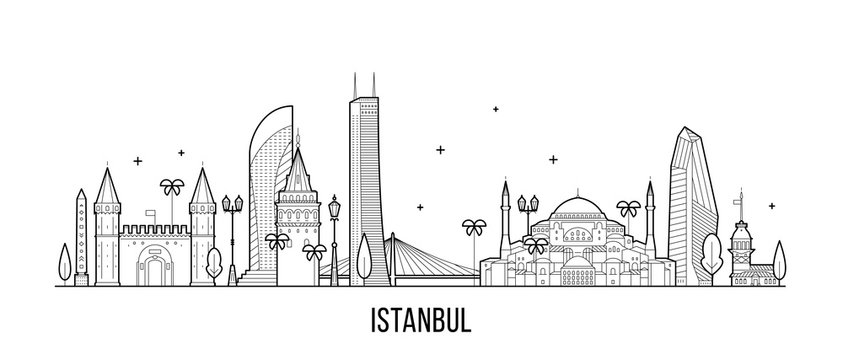 Istanbul Skyline Turkey City Buildings Vector Line