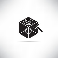 cube box and axe for bitcoin mining concept icon