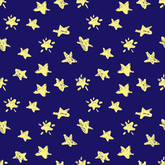 Hand drawn grunge stars seamless pattern. Modern ink background. Dry brush print with stars for decoration. Vector illustration.