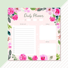 daily planner with pink green flower watercolor frame
