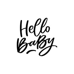 Hand drawn lettering hello baby for print, card, poster, decor. Kids lettering for baby shower.