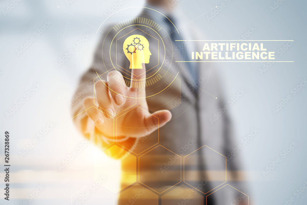 Poster deep machine learning artificial intelligence technology concept.
