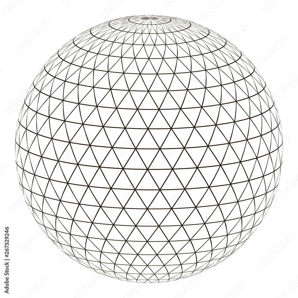 Wall mural ball sphere grid triangle on surface, vector layout globe planet earth with a grid, the concept of t