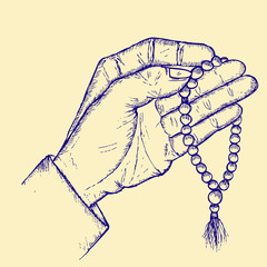 hands and prayer beads, doodle