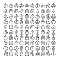 backpack and school bag icons, line design