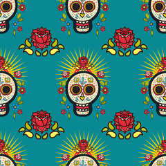 Mexican seamless pattern. Day of the Dead skulls.