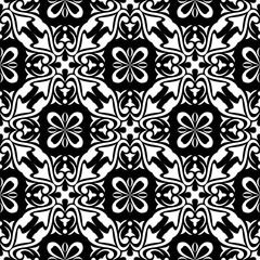  Floral seamless pattern. Black and white dark background