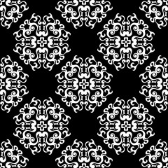 Fototapeta premium Seamless pattern. Black flowers on white floral background