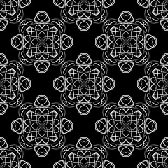 Abstract geometric seamless background. White pattern on black backdrop