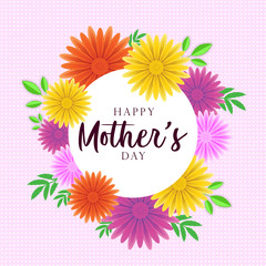 Happy  mother's day layout design with colorful blossom flowers. Best mom/mum ever cute design for menu, flyer, card