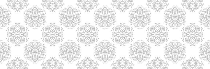 Gray and white seamless pattern. Geometric print in oriental indian style