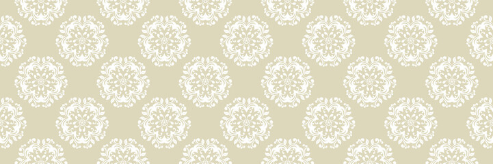 Floral seamless pattern. White flowers on olive green background