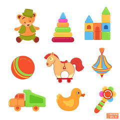 Set of children's toys in flat style