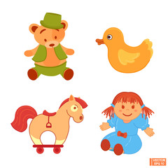 Set of children's toys in flat style