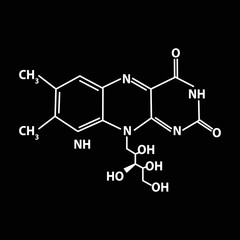 Fototapeta premium Vitamin B2. riboflavin Molecular chemical formula. Infographics. Vector illustration on black background.